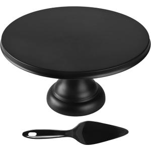 Round Cake Stand 9.84 Inch with Spatula, Black Cupcake Stand Bamboo Fiber, Dessert Display Plates for Snacks, Cookies, Candy Dish for Birthday Parties, Weddings, Baby Shower and Other Events (Black-9.84inch)