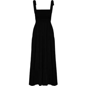 kinstell Women's Summer Boho Spaghetti Strap Square Neck Ruffle Casual Flowy Long Dress Beach Swing Party Maxi Dress (Large, Black)