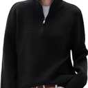 SUUKSESS Women Cashmere Blend Oversized Quarter Zip Pullover Sweater Long Sleeve Collared Ribbed Knit Jumper Tops (Small, Black)