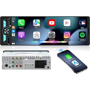 Wireless Single Din CarPlay Stereo: 6.5 Inch Wireless Android Auto Touchscreen Radio for Car - Bluetooth Incell Display 300W 4.2 CHN 2 Subwoofer Outputs USB Type-C Fast Charge SWC