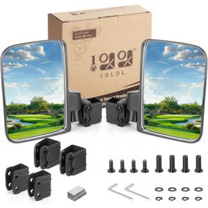 10L0L Golf Cart Mirror, No Drilling Extra Large Side View Mirror Universal for Yamaha, Club Car, EZGO, Folding Side Rear View Mirrors Adjustable 180 Degree