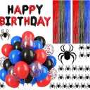 Jaciya Spider Themed Birthday Decorations Happy Birthday Banner, Red Black Blue Balloons and Foil Curtains, Spider Stickers