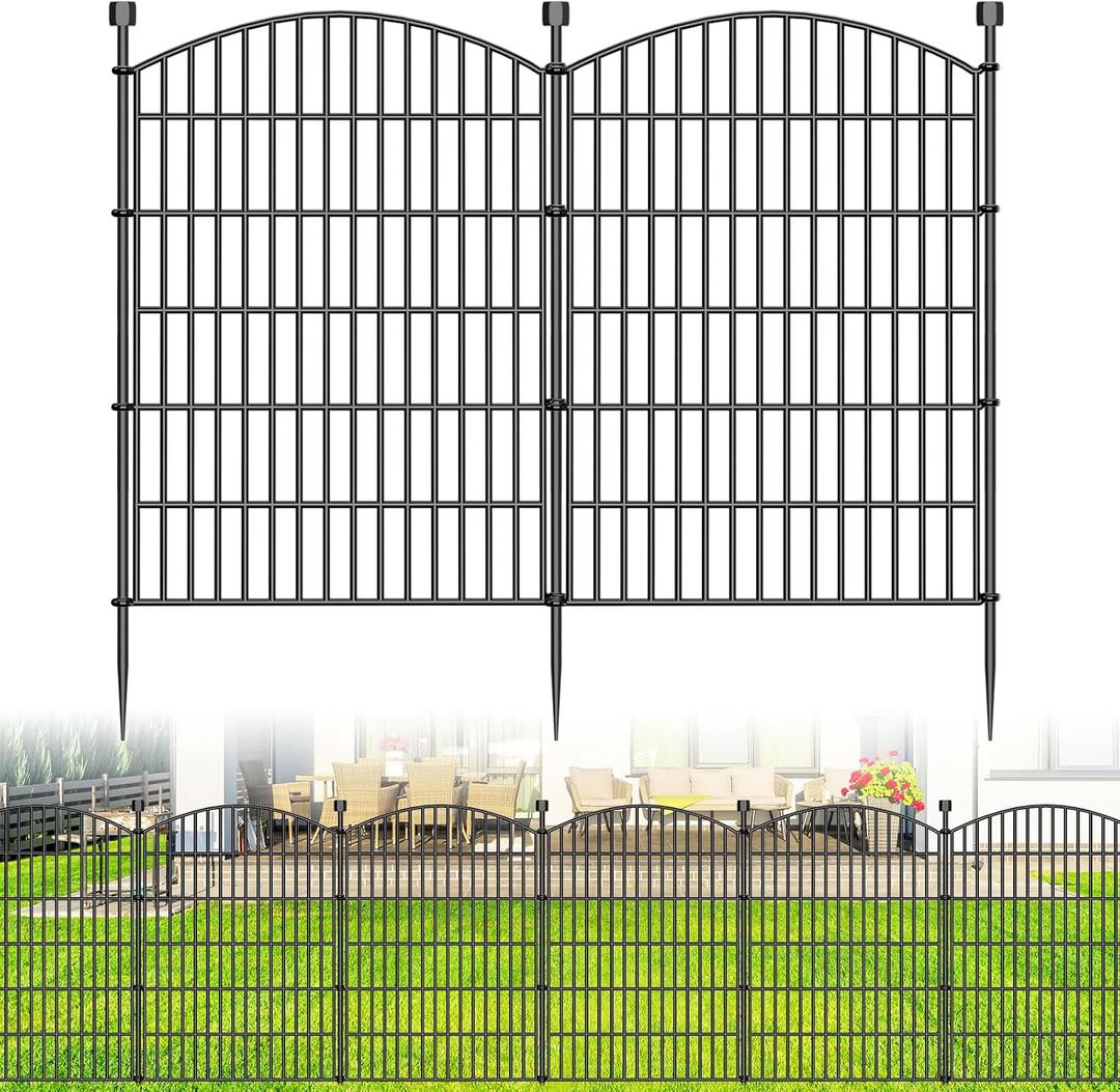 No Dig Decorative Garden Fence 5 Panels, 40 in (H) x 11.8 ft (L), Dog Fence Outdoor for Yard, Rustproof Metal Animal Barrier Ground Stakes Fencing for Garden, Patio, Flower Bed