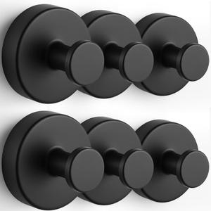 Suction Cup Hooks, Shower Hooks for Inside Shower, No-Drill Towel Hook Stainless Steel Waterproof Suction Hook for Wreaths, Loofah, Towel, Coat, Bath Robe (6, Black)