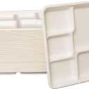 Small and Shallow 10.25 * 8.25inch 5 Compartment Plates 125pack, Disposable 5 Section eco friendly Sugarcane Divided Plates,School Lunch Tray And Disposable Plates With Compartment