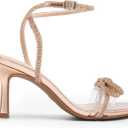 DREAM PAIRS Women's Double Bowknots Heels Open Square Toe Ankle Strap Crystal Rhinestone Dress Sandals for Party Wedding (M). 10 Size