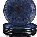 vicrays Ceramic Dessert Salad Plates, 8 Inch, Set of 6, Round, Microwave, Oven, and Dishwasher Safe, Scratch Resistant, Porcelain Fluted Suitable for Snacks, Appetizer, Home, Restaurant (Blue)