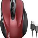TECKNET Rechargeable Wireless Mouse, 2.4G Silent Mouse, Quiet Click, 6 Adjustable 4800 DPI, Cordless Computer Mouse, Ergonomic Mouse for Laptop, 6 Buttons USB Mouse for Chromebook, Ergo Grip - Red