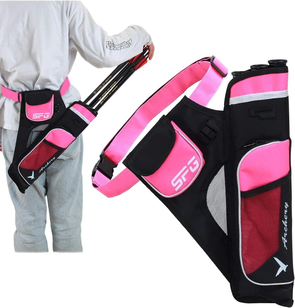 SOPOGER Archery Hip Quiver for Arrows - 3 or 4 Tube Bow Belt Quiver Waist Hanged for Youth Teens Adults Compound Bow Recurve Bow Target Shooting (Pink(3 Tube))
