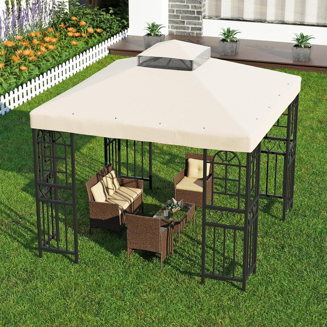 9.8'x9.8' Replacement Canopy Top Cover Only for Gazebo, Double Tiered Gazebo Covers for Outdoor Patio Garden Canopy Upgraded 2025 (Beige)