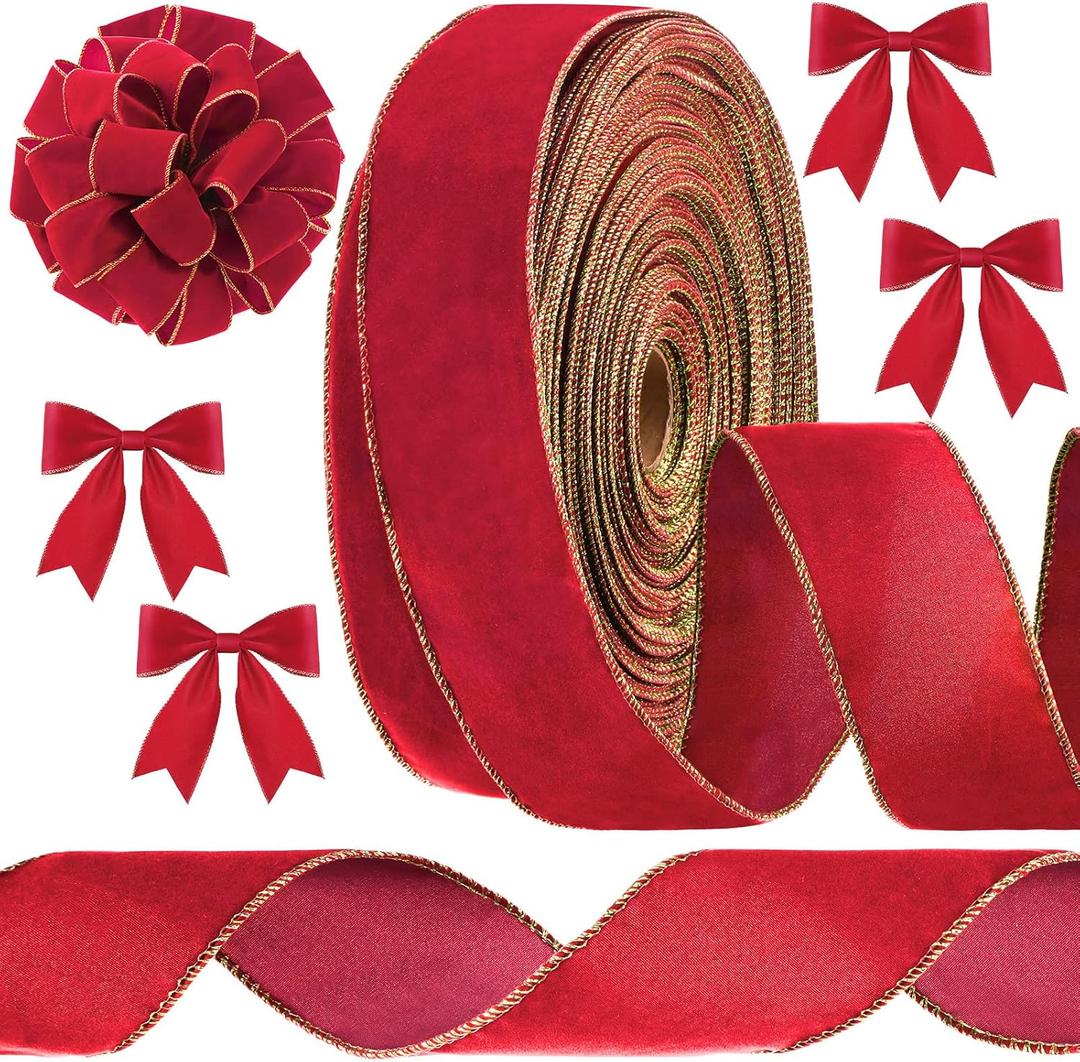 Giegxin 2.5'' x 100 Yards Red Christmas Velvet Ribbon Wide Wired Outdoor Xmas Ribbon Waterproof Wrapping Velvet Decoration for Xmas Wreath Bows Floral Craft Decor