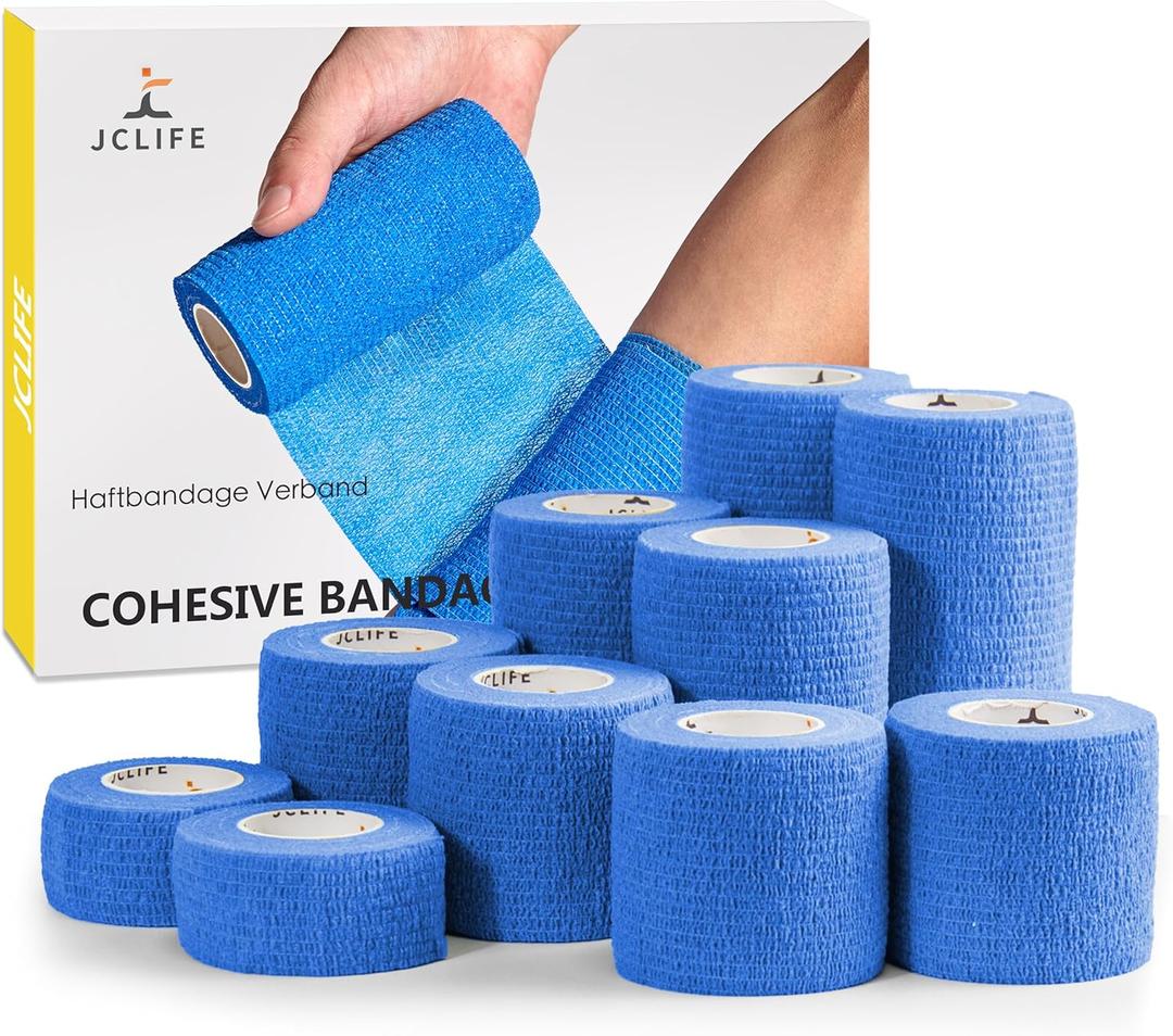 Self Adhesive Bandage Wrap Set, 10 Rolls, 1-4 Inch x 5 Yards, Elastic Cohesive Bandage Wrap, Vet Wrap, Ankle Tape, Tattoo Grip Tape Wrap, Athletic Tape - Blue