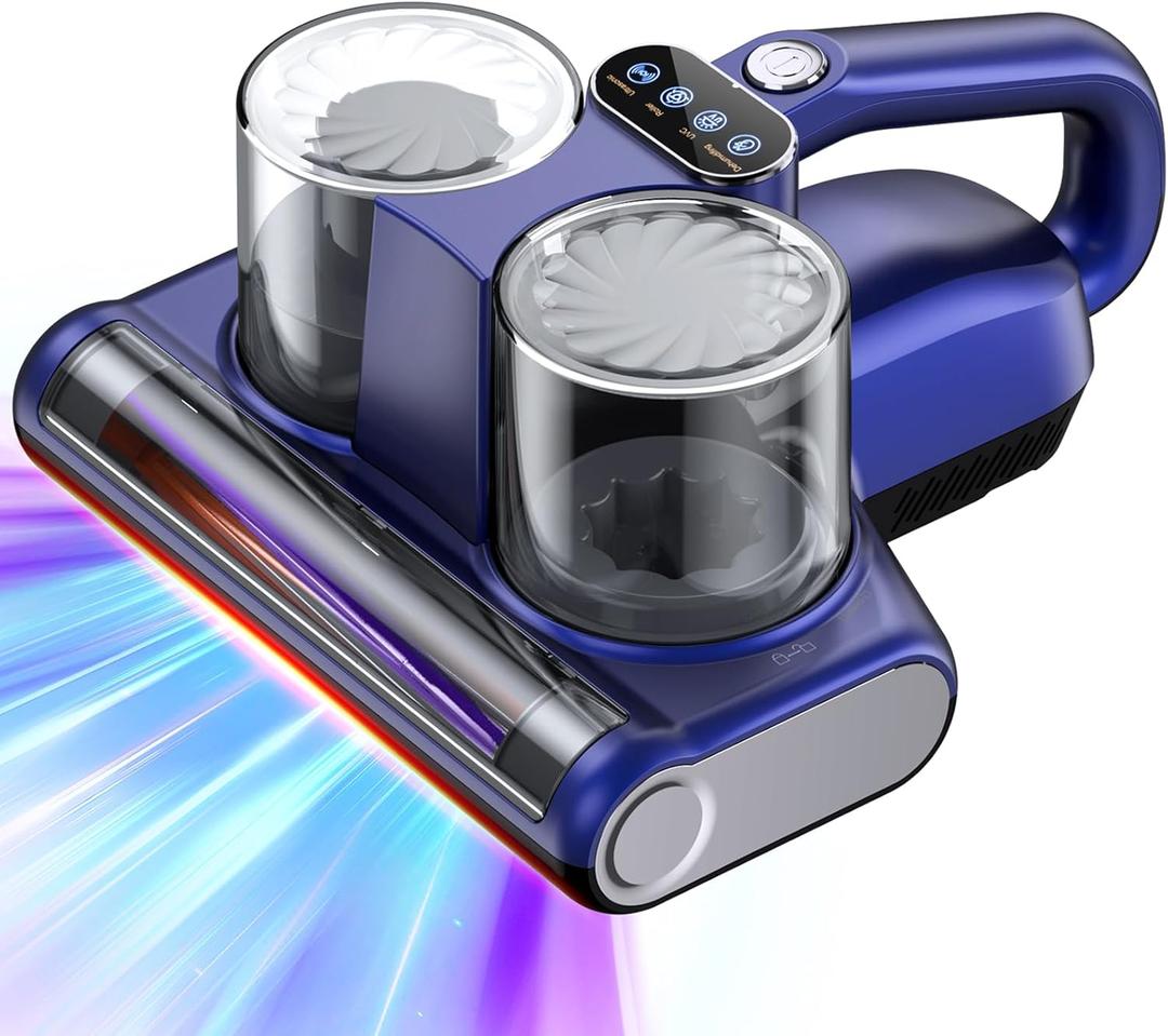 Mattress Vacuum Bed Vacuum Cleaner 16Kpa Suction 253.7nm UV-C Light, 140F Heated Air, 30000 RPM Brushroll, Ultrasonic, HEPA Filter, Handheld Vacuums for Carpet/Sofa, 500W Corded, (Light Blue)