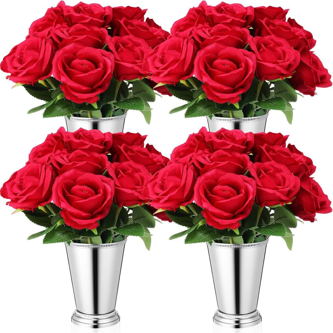 Roshtia 28 Pcs Derby Day Party Decorations Roses Centerpieces Mint Julep Cup for Horse Racing Party Red Rose Flowers Racehorse Themed Birthday Tabletop Supplies