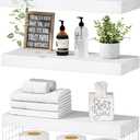 QEEIG Bathroom Shelves Over Toilet - Wall Mounted Floating Shelves Toilet Paper Storage Small Farmhouse Decor Shelf 16 inch Set of 3, White (019-W3)