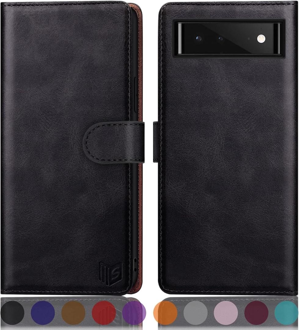 SUANPOT for Google Pixel 6 5G with RFID Blocking Wallet case Credit Card Holder,Flip Book PU Leather Phone case Shockproof Cover Cellphone Women Men for Google Pixel6 case Wallet (Black)