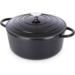 Cast Iron Dutch Oven with Lid – Non-Stick Ovenproof Enamelled Casserole Pot – Sturdy Dutch Oven Cookware – Black, 7.3-Quart, 30cm – by Nuovva