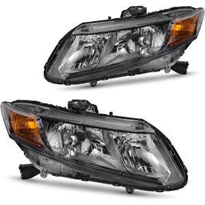 DWVO Headlight Assembly Compatible with 2012 2013 2014 2015 civic (Sedan 4-Door Model) / 12-13 Civic (Coupe 2-Door Model) Black Housing (Black Housing Smoke Lens Amber Reflector)