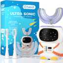 Sensory 360 Round U-Shaped Astronaut Design Mouthguard Electric Toothbrush for Kids Ages 2-7 - Automatic Memory Function - 5 Modes Toothbrush with Multiple Heads Kids Travel Essentials (White)