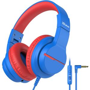 iClever Kids Headphones for School Travel, Safe Volume Limited, HD Mic Stereo Sound Over-Ear Girls Boys Headphones for Kid, FunShare Foldable 3.5mm Wired for iPad Computer, HS19 (Blue)