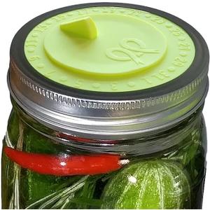 7pack Maintenance airlock waterless fermentation lids for wide mouth mason jars. Make Sauerkraut, Kimchi, Pickles, any fermented vegetable probiotic foods. BPA, mold free, dishwasher safe.