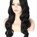 Topcosplay Black Wigs for Women Long Wavy Middle Part Full Wigs Halloween Cosplay Synthetic Wig