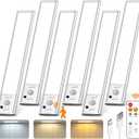 Under Cabinet Lighting with Remote Control,USB Rechargeable 180 Lumen Motion Sensor Light Indoor,Magnetic Wireless Under Counter Light,3 Color Dimmable Closet Lights for Kitchen, Pantry, Stair, 6 Pack (White-9 Inch)