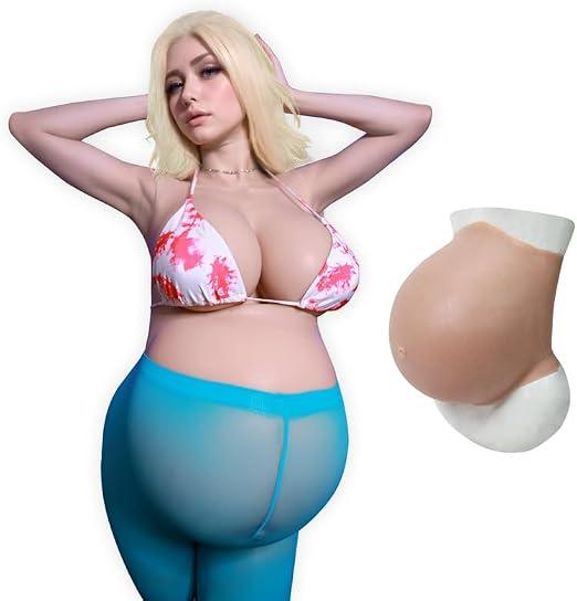 ROANYER Silicone Fake Pregnant Belly Realistic Twins Baby Bump False Pregnancy 5-9 Month For Film Props Cosplay Costumes(Twins - Caucasian)