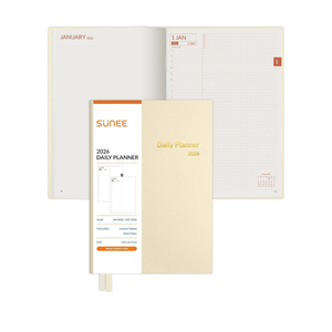 Daily Planner A5 Hardcover – Hourly Schedule Organizer with Monthly Tabs & Task Tracker – Beige Cover Time Management Notebook for Work, School, Personal Goals