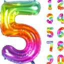 Number Balloon | Number 5 Balloon for 5th Rainbow Birthday Decorations | Giant Multicolor Mylar 5 Balloon Number - 40 Inch | Big Foil Colorful 5 Birthday Balloon for Anniversary Party Supplies Favors
