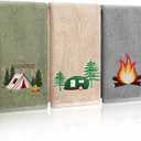 SmoothNovelty 3 Pcs Camping Hand Towels for Bathroom 100% Cotton Decorative Embroidered RV Hand Towels Farmhouse Campers Bathroom Decor 14 x 29 Inch Rustic Vintage Gifts for Camping RV Kitchen
