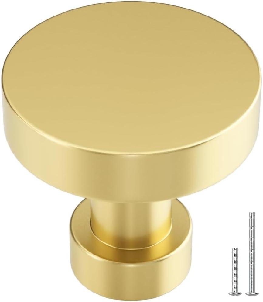 homdiy 30 Pack Gold Cabinet Knobs, Brushed Brass Dresser Knobs, Round Single Hole Cabinet Hardware for Drawer Bathroom Kitchen