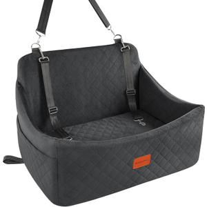 Dog Car Seat for Medium & Large Dogs Up to 55lbs, Memory Foam Cushion, Washable Cover, Safety Straps & Non-Slip Bottom(Black,Large)