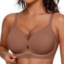 Popilush Wireless Bras for Women - Push Up Full Coverage Seamless Supportive Bra No Underwire Mesh Crossover T-Shirt Bralette (Brown, Large)