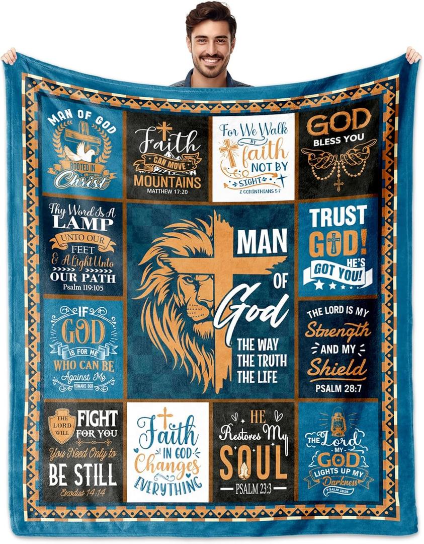 Christian Gifts for Men, Christian Textile Printers' Blankets 60"x50", Religious Gifts for Men, Religious Gift Ideas for Birthday Fathers Day Christmas Valentines Day, Mens Bible Throw Blanket