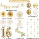 Vlipoeasn Champagne Gold Sweet 16 Birthday Party Decorations for Girls | Glitter Happy Sweet 16 Banner, Number 16 Garland Streamer Bunting, Sash, Foil Balloons & Cake Topper for 16th Birthday