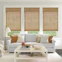 LazBlinds No Tools No Drill Cordless Bamboo Roman Shades, Light Filtering Window Treatment, Roll Up Bamboo Blinds for Windows 33'' W x 64'' H, Natural 306