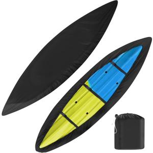 iCOVER Kayak Cover, Waterproof Kayak Covers for Outdoor Storage, Heavy Duty Canoe Dust Storage Cover, UV Resistant Fishing Boat Cover for 9.3-10.5ft Kayaks, Canoes, SUP and Paddle Board, Black