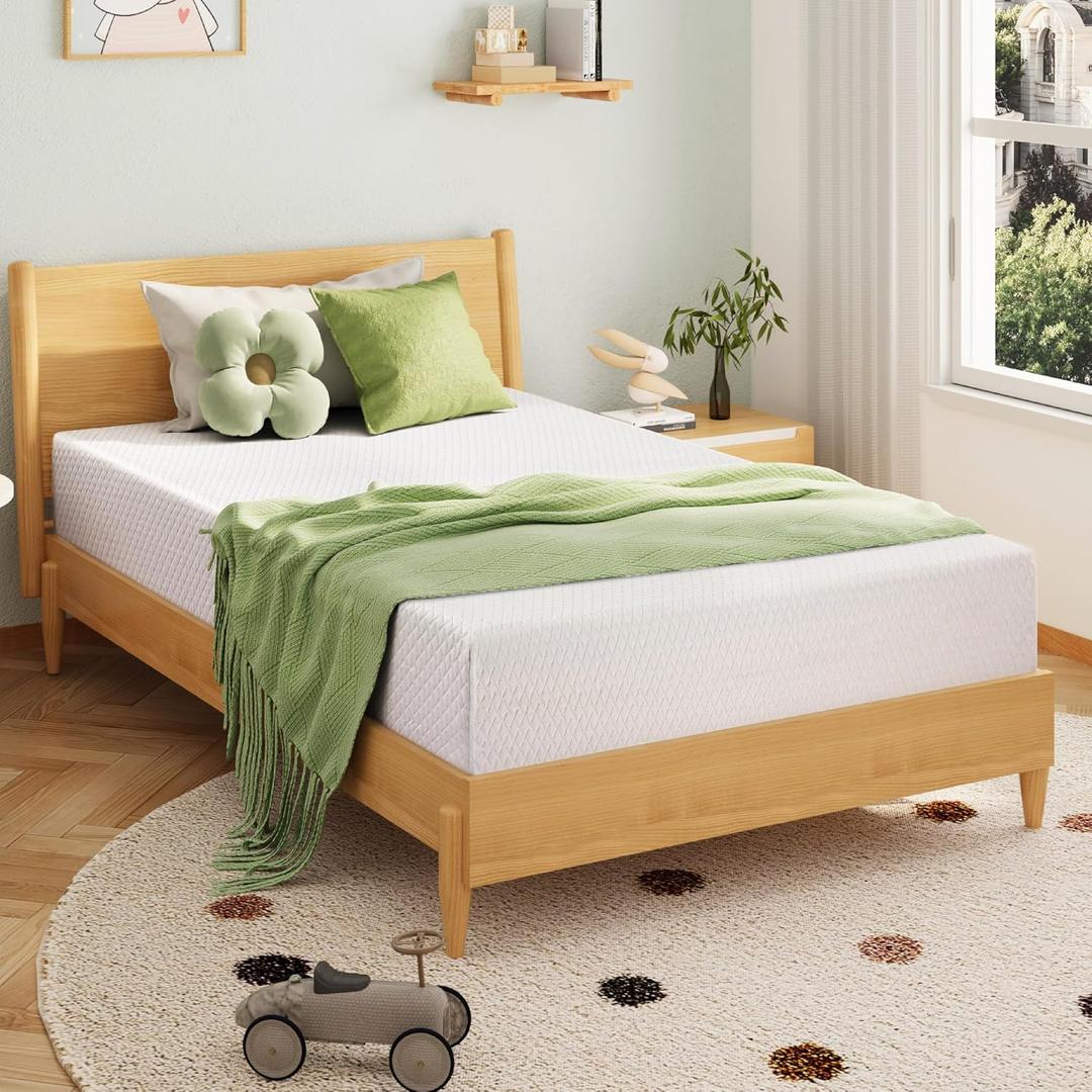 EGOHOME 8 Inch Twin Mattress, Memory Foam Mattress with Cooling Green Tea Gel, Relieve Pressure with Medium Firm Support, CertiPUR-US Certified, 75''L x 38''W, White