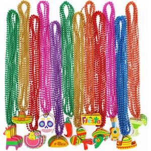 Cinco de Mayo Party Favors, 12PCS Fiesta Necklace Bead Favors, Mexican Metallic 12 Kinds of Cinco de Mayo Necklace Decorations, Fiesta Cactus Maracas Accessories for Mexican Carnival Party Supplies