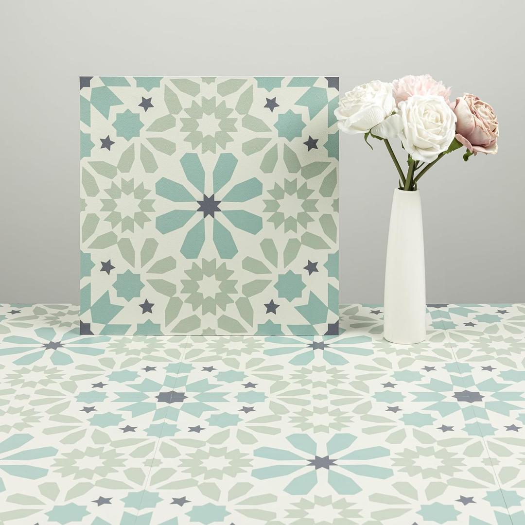 Elffloor Peel and Stick Floor Tile 11.8 in11.8 in Blue Vinyl Flooring Self-Adhesive Waterproof for Kitchen, Bedroom, Living Room, Bathroom,10pcs