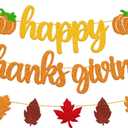 Happy Thanks Giving Banner Fall Leaves Garland Thanksgiving Day Autumn Turkey Theme for Happy Thanksgiving Party Glitter Gold Decoration