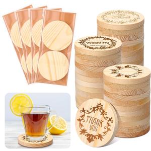 Hushee 108 Pcs Wood Car Coasters with Bags and Cards 2.75'' Sublimation Blanks Wood Cup Holder Coasters Wooden Slices Blanks Bulk Set Auto Accessories Car Cup Holder Coaster