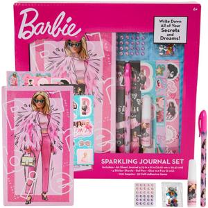 Barbie Sparkle Journal Set for Kids, Journal Kit with Stickers and Gems