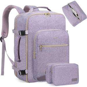LOVEVOOK Travel Backpack for Women Men as Personal Item Flight Approved, 40L Luggage Carry On Backpack,17.3inch Large Daypack Laptop Backpack Waterproof Outdoor Sports with 3 Packing Cubes,Taro Purple