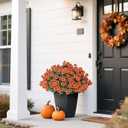 2 x 8 Bundles 17" Artificial Flowers for Outdoor Fall Decoration,Fake Silk Daisy Bouquet Faux Plants UV Resistant for Front Door Planter Outside Home Garden Yard Porch Thanksgiving Autumn Decor (Orange)