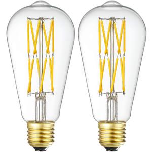 LED Edison Bulb Dimmable 12W 3000K Soft White 1200LM, 100W Equivalent E26 Medium Base, ST64 Vintage LED Bulbs, 360 Degree Beam Angle, Clear Glass, Pack of 2.
