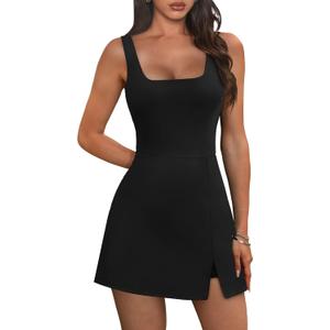 OFEEFAN Athletic Dress for Women Mini U Neck Sleeveless Built in Shorts with Pockets Tennis Golf Graduation (Black) M