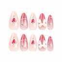 BABALAL Valentines Press On Nails Almond Medium - Pink Fake Nails, 3D Bow Design Y2K Silver Heart 24Pcs Stiletto Acrylic False Nails for Women Girls