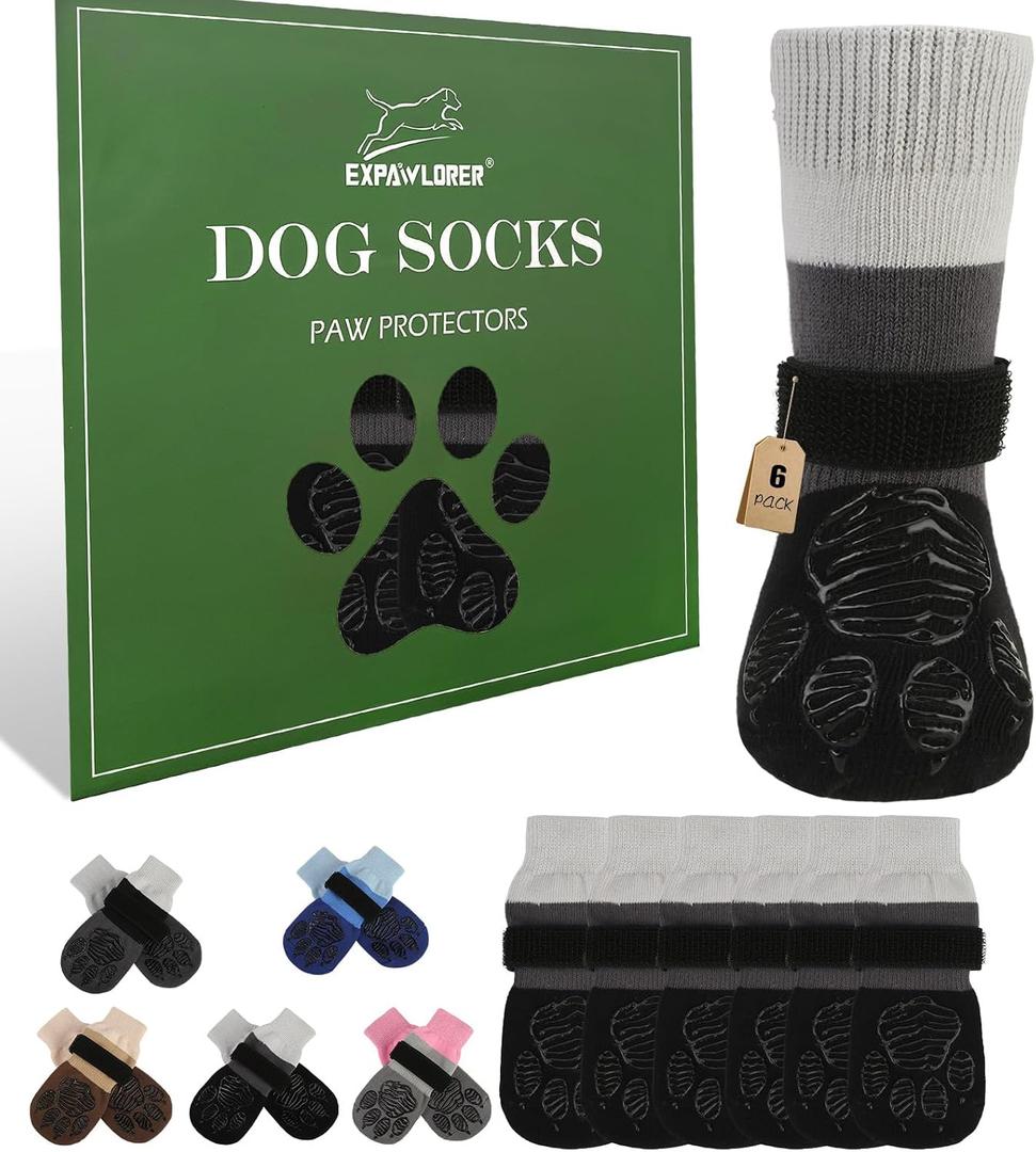EXPAWLORER Non-Slip Dog Socks for Hardwood Floors to Prevent Licking, Dog Shoes for Hot Pavement Quick Walking, Dog Booties Boots & Paw Protectors with Grippers for Small Medium Large Senior Dogs M